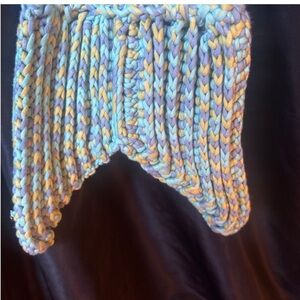 Handmade Blue and Yellow Knit Mermaid Tail Blanket
